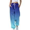 thumbnail image 2 of Trushirts Women's Blue Gradient Casual Pants - 100% Polyester, Size XL, Soft Loose Fit, Drawstring Waist with Pockets & Cuffed Ankles - Comfortable for Errands/Home, 2 of 5
