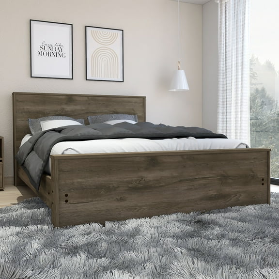 Bed Frame Galanto Full Size Platform Bed Base with Headboard Dark Brown
