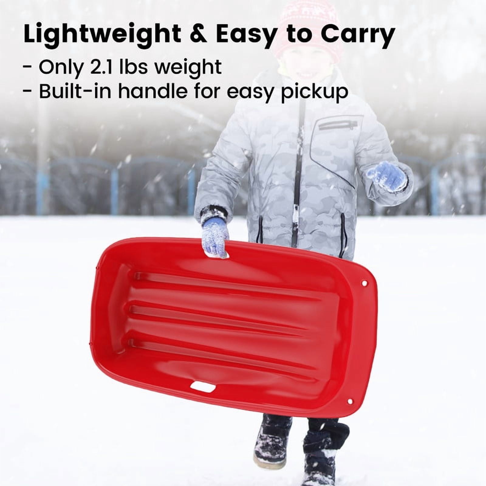 Red Toboggan Sled, 3FT Heavy-Duty Snow Sled with Built-in Handles and Tow Rope for Family Winter Fun, Winter Toys