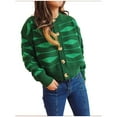 thumbnail image 5 of IROINNID Women's Winter Warm Jacket Stripes Long Sleeve Warm Casual Irregular Stripe Contrast Color Single Breasted Cropped Cardigan Sweater Jacket, Green, 5 of 8