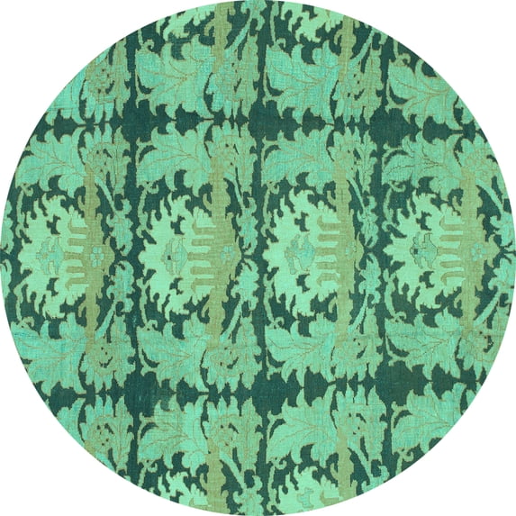 Ahgly Company Machine Washable Indoor Round Abstract Turquoise Blue Modern Area Rugs, 5' Round