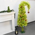 thumbnail image 4 of 5' Whimsical Christmas Tree, Pre-Lit Artificial Tree with LED Lights, Bright Green, Unique Curved Shape with Full Base for Indoor and Outdoor Home Office Holiday Party Decor, 4 of 8