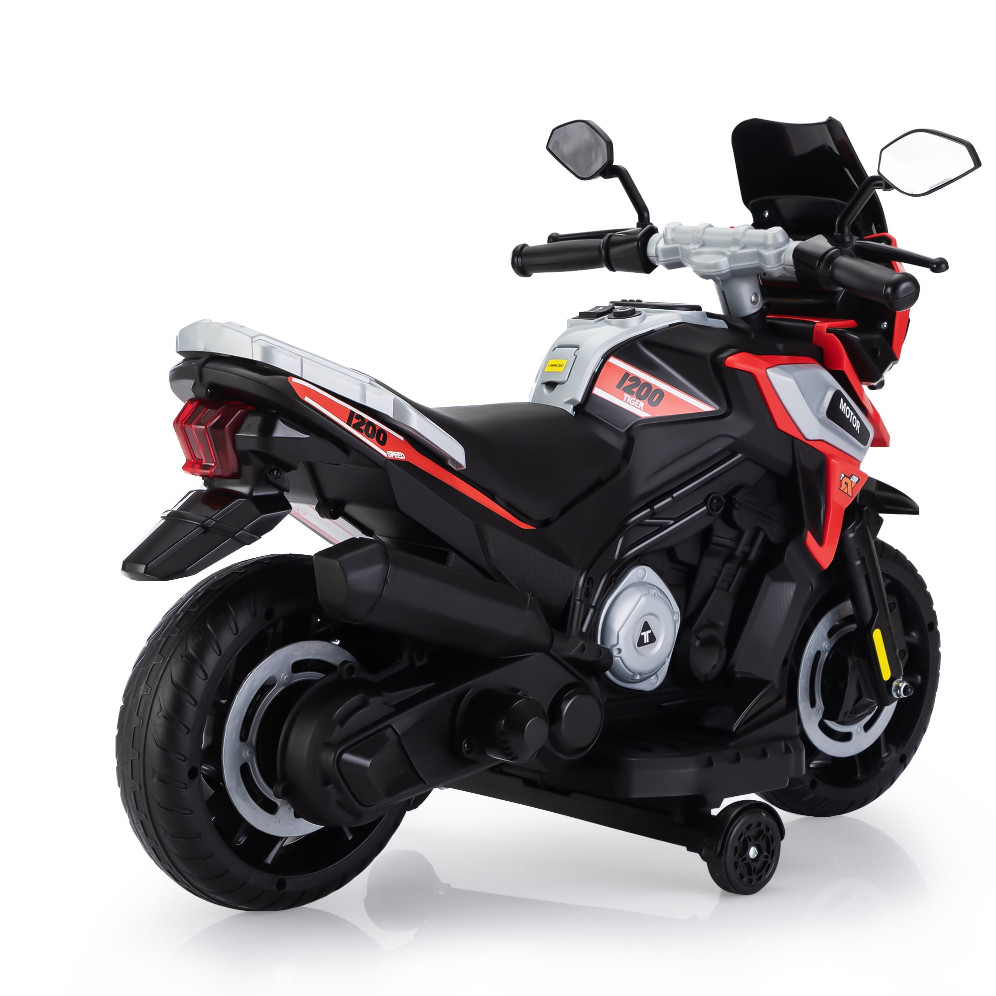Electric Motorcycle for Kids Dirt Bike by TOBBI 12V Battery Powered Ride On Toy Rechargeable Motorbike w/Training Wheels Gift for Toddler Boys Girls Aged 3-6, Red