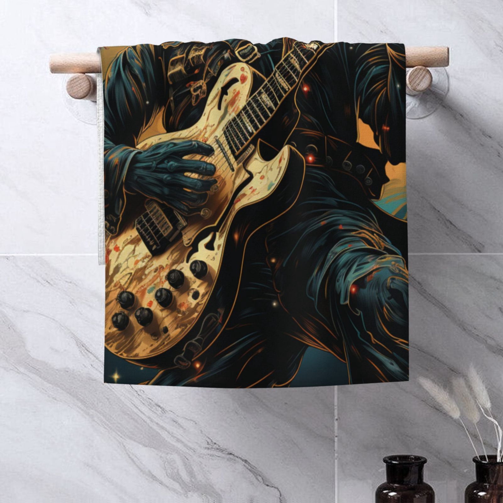 Skull Playing Guitar Heavy Metal Rock Skeleton 27.5" x 16" Ultra Soft Hand Towel, Face Wash Cloth for Bathroom, Gym, Travel, Pool