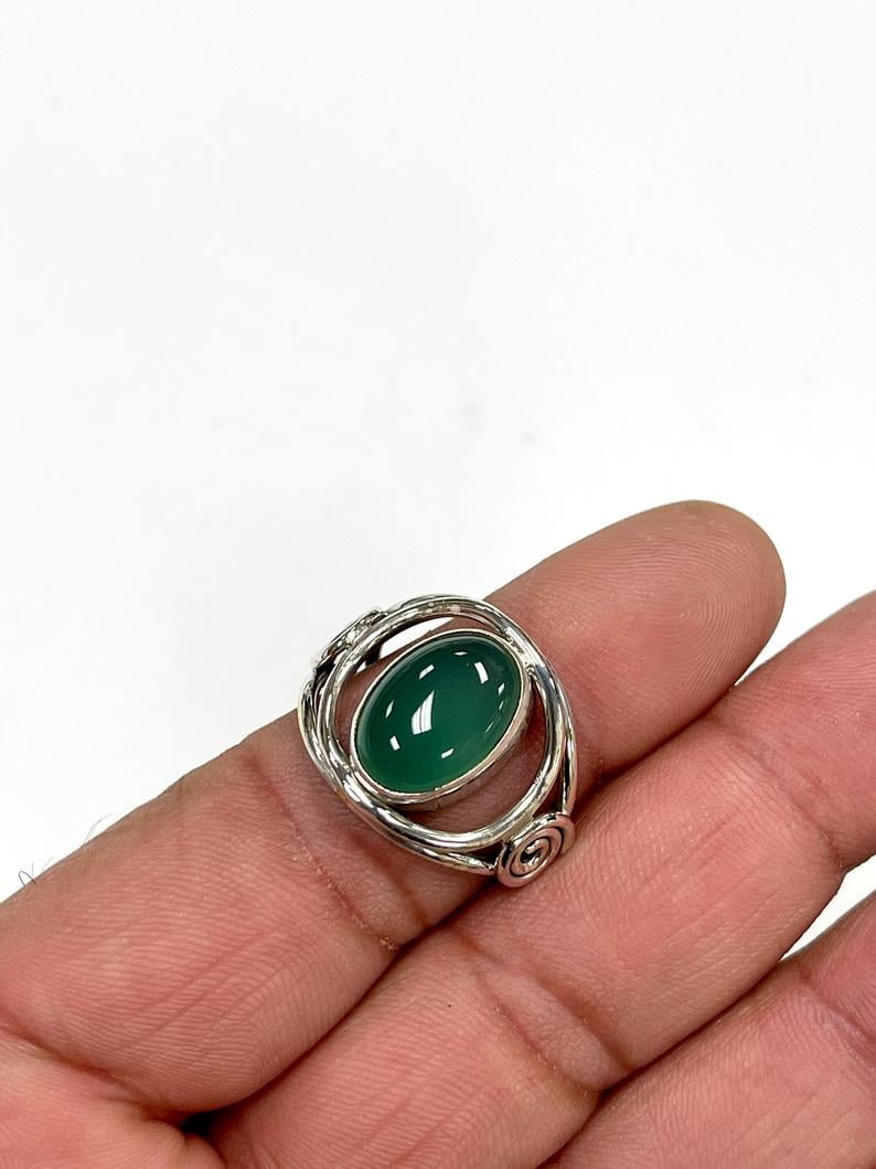 Gemstone Ring Natural Handmade Statement Organic 925 Sterling Silver Ring Birthstone Rings Natural Green Onyx Ring