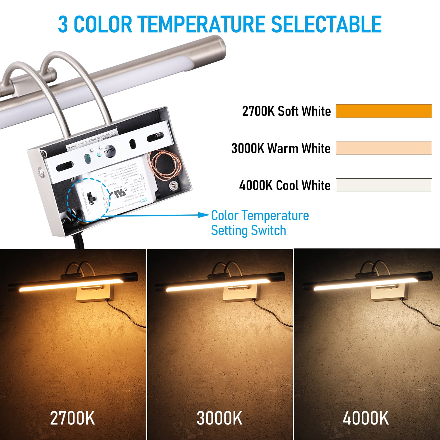 2 Pack LED Picture Lights, 15.75", Metal Dimmable Artwork Lamps, CRI90+, Plug-n-Play & Hardwire Art Lighting, Satin Nickel