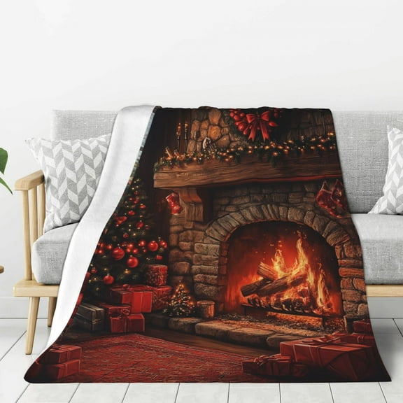Christmas Fireplace Throw Blanket for Winter Cabin Ultra-Soft Micro Fleece Blanket, Premium Microfiber, Silky Soft, Plush, Warm and Lightweight for Couch, Sofa, Bed - 40"X30"