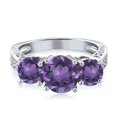 thumbnail image 3 of Gem Stone King 925 Sterling Silver Round Purple Amethyst 3 Stone Ring for Women (2.00 Cttw, Gemstone Birthstone, Available in Size 5, 6, 7, 8, 9), 3 of 5