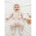 thumbnail image 6 of BemeyourBBs Preemie Baby Girl Spring Summer Fall Winter Clothes Baby Girl Newborn Hospital Going Home Outfit Ruffled Footed Romper Collar Long Sleeve Bow Zipper Footie Jumpsuit with Headband, 6 of 9