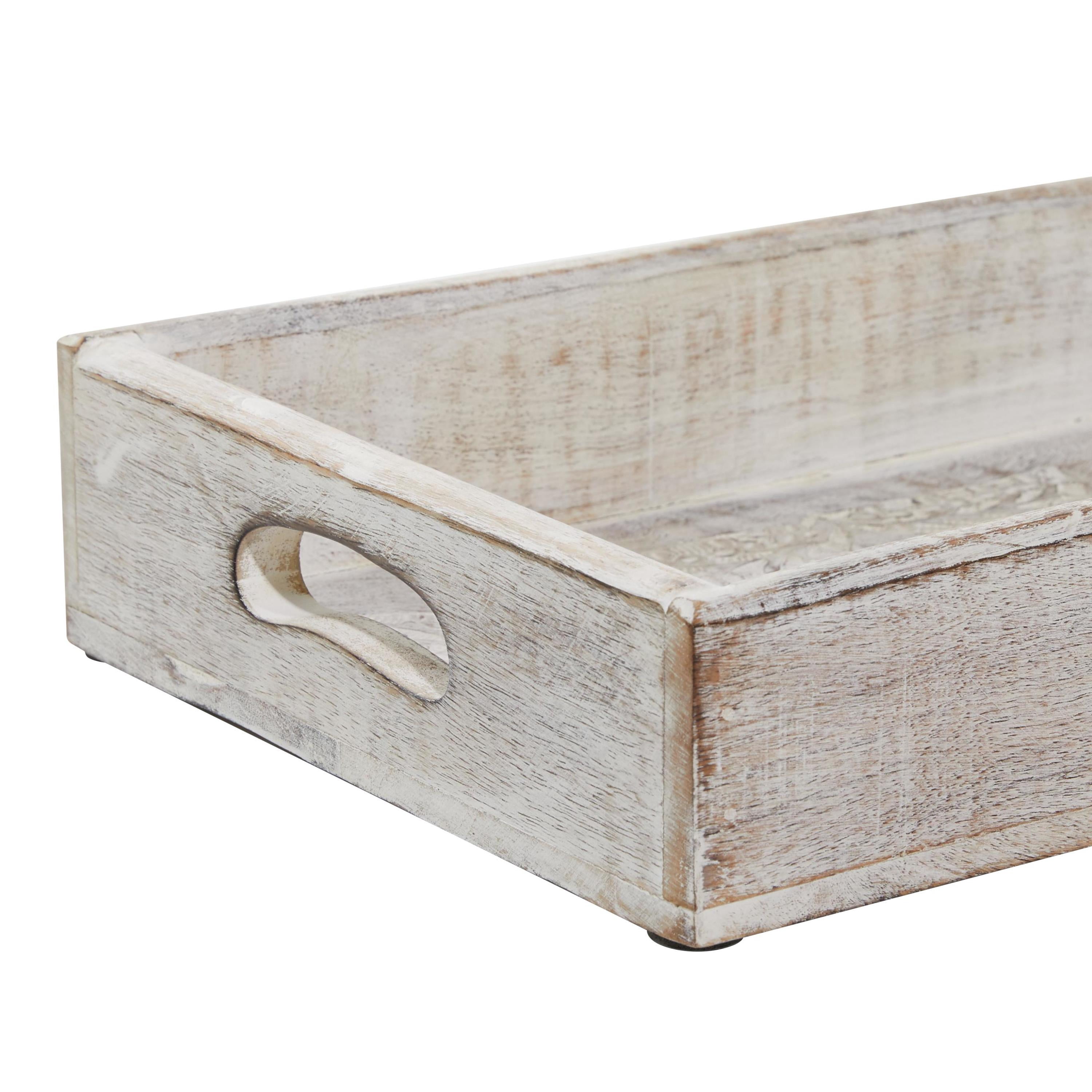 DecMode 16", 18", 20"W White Wood  Tray, 3-Pieces