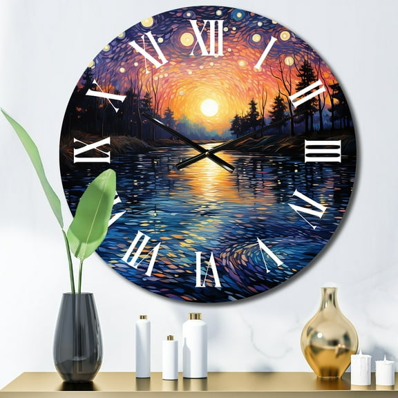 Designart "Twilight Reflections in Pointillism, Inspired by Van Gogh" Vangogh Oversized Wall Clock
