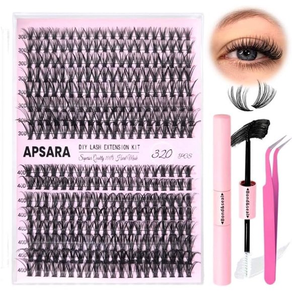shiyou-Lash Extension Kit False Eyelash Lash Extension Kit 320Pcs Eyelashes Cluster Lashes Lash Extension Kit Seal Waterproof DIY Lash Extension Kit Lash Tweezers Eyelash Extension Kit (Set 30D/40D-9
