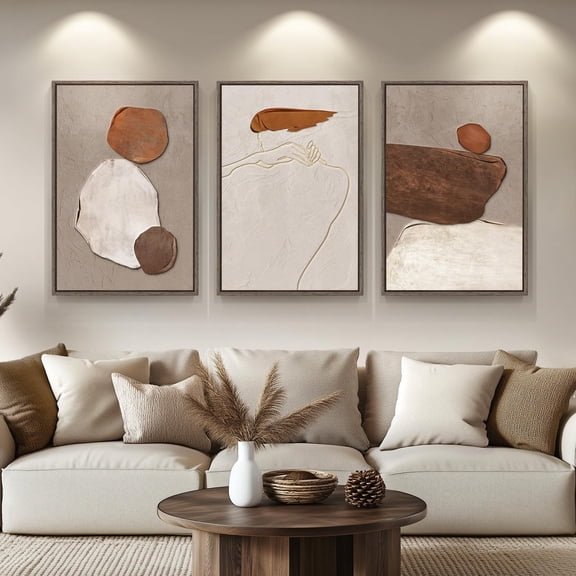 UNFFRAMED Luvia Set of 3 Neutral Abstract Poster, Rustic Beige Brown Minimalist Stone Prints Artwork for Living Room Hallway Office Decor Set 3 Prints 8x12