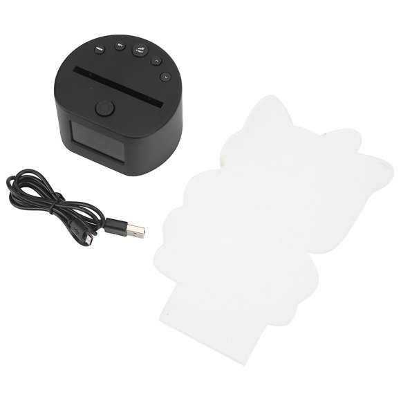 Acrylic Night Light with Dual Power Supply, Alarm Clock, Perpetual Calendar, RGB Display, 3D Cat, Night Light with Black Base