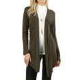 thumbnail image 1 of Women & Plus Draped Open Front Long Sleeve Flowy Light Cardigan (DK Olive, XL), 1 of 4