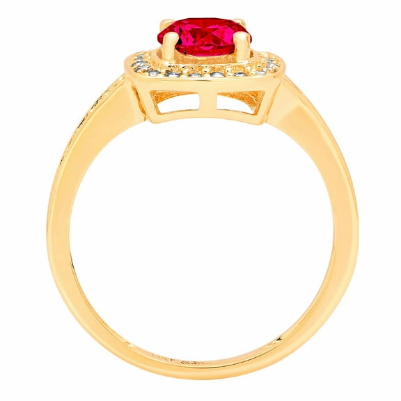 1.335 ct Round Cut Simulated Ruby Halo Engagement Ring for Women in 18K Yellow Gold