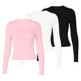 thumbnail image 3 of Pink Women's Long Sleeve T-shirt, 3Pcs Women'S Solid Color Fashionable Casual Round Neck Long Sleeved Irregular T Shirt Top,Women's Long sleeve T-shirt L, 3 of 3