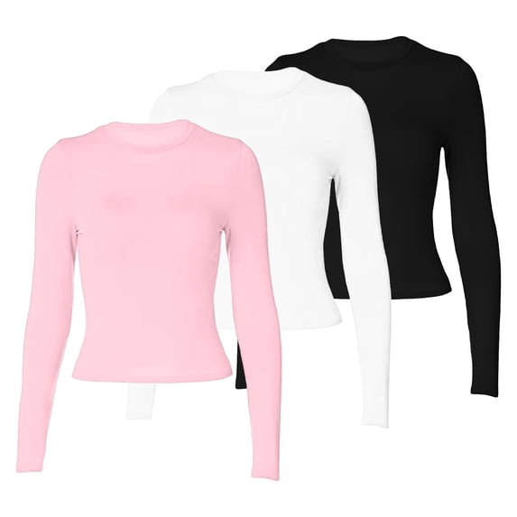 JIANLAI 3 Pack Long Sleeve Shirts for Women Basic Tops Crew Neck Fitted Tight Workout Tees Shirts Soft Stretchy Tops Casual