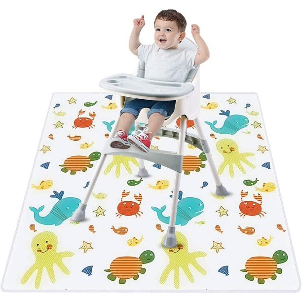 Alfombrilla para trona de bebé, 130 x 130 cm, alfombrilla para salpicaduras para bebés, alfombrilla protectora para el suelo impermeable y antideslizante, alfombrilla de juego para bebés y