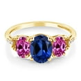 thumbnail image 2 of Gem Stone King 2.64 Ct Oval Blue Created Sapphire Pink Created Sapphire 10K Yellow Gold Ring (Size 6), 2 of 4