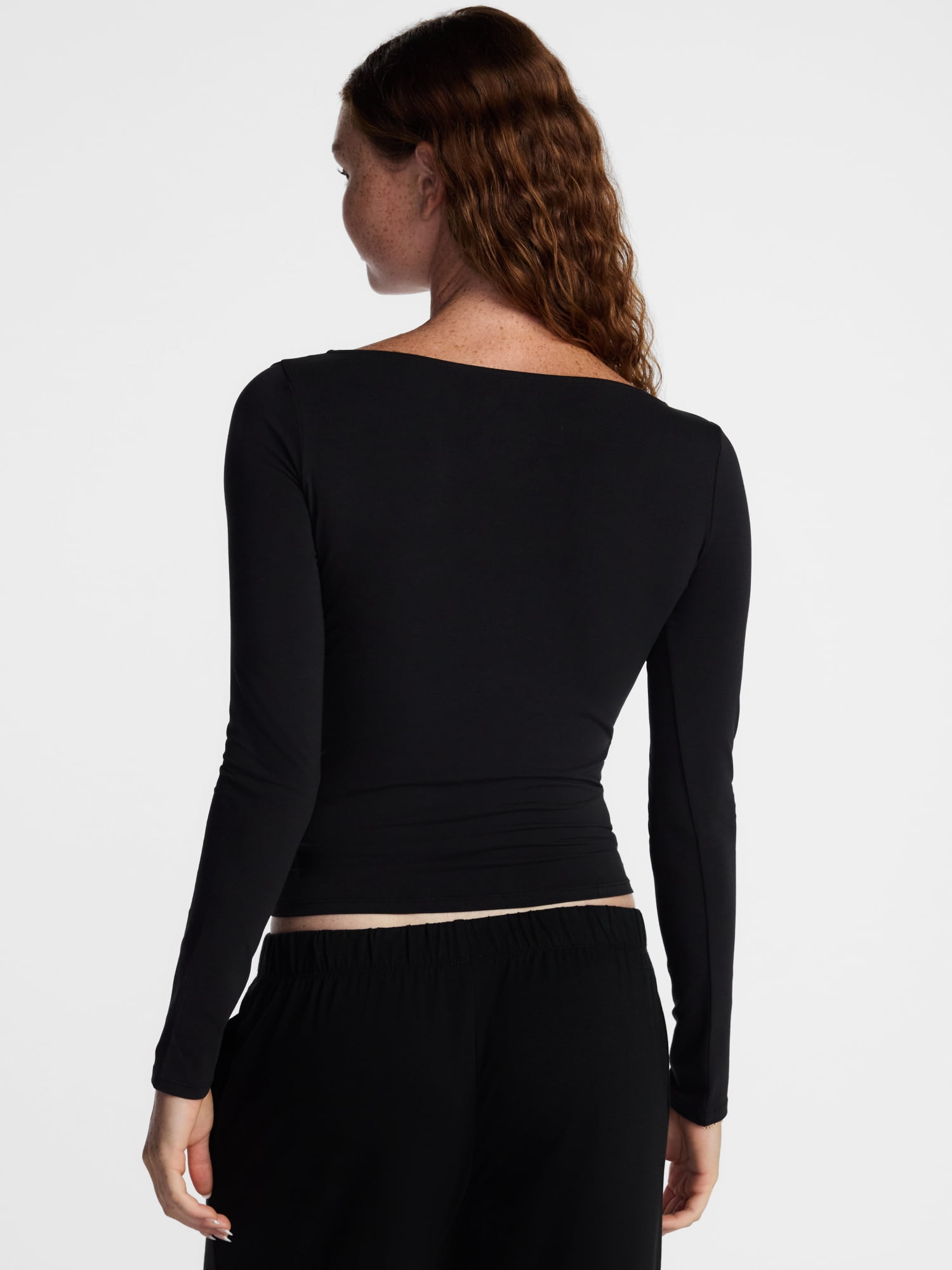 No Boundaries Cotton Stretch Jersey Boat Neck Shirt with Long Sleeves, Women's XS-XXXL