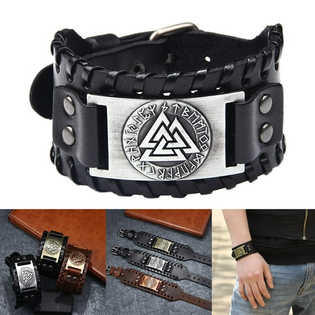 Triangle para hombre, Vintage de material cuero PU hombre, Medieval Tribal, de cuerda , Cuero Plata