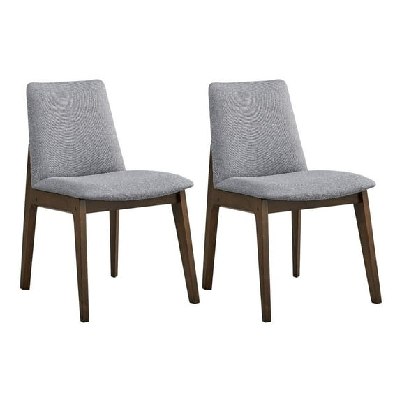 Gzxs Mid Century Modern Dining Chairs Set of 2, Walnut Wooden Kitchen Chairs with Light Gray Fabric Upholstered Back and Seat, Easy to Assemble