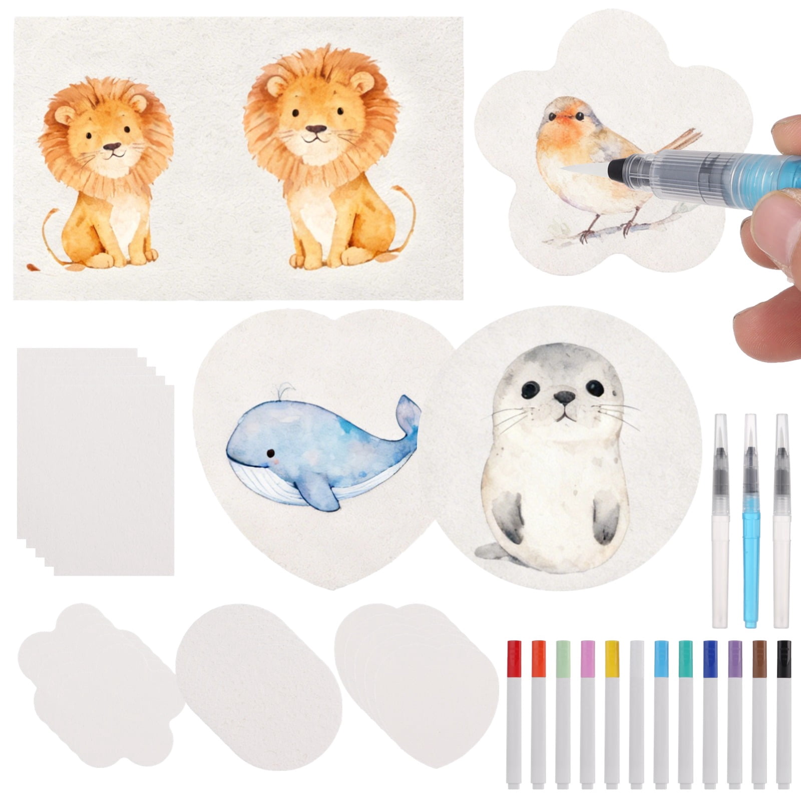 75 Pcs Magic Puffy Paint Set, Includes 60 Pcs Texture Papers and 12-Color Marker Pens, 3 Water Brush Pens, Paper for Crafts, DIY Painting Art, Travel & Parent-Youngster Activities