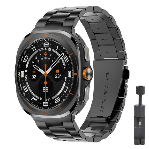 IC ICLOVER Band for Samsung Galaxy Watch Ultra 47mm (2025/2024), Metal Stainless Steel Bands Strap Elegant Casual Business Replacement Wristband Men Women, Black