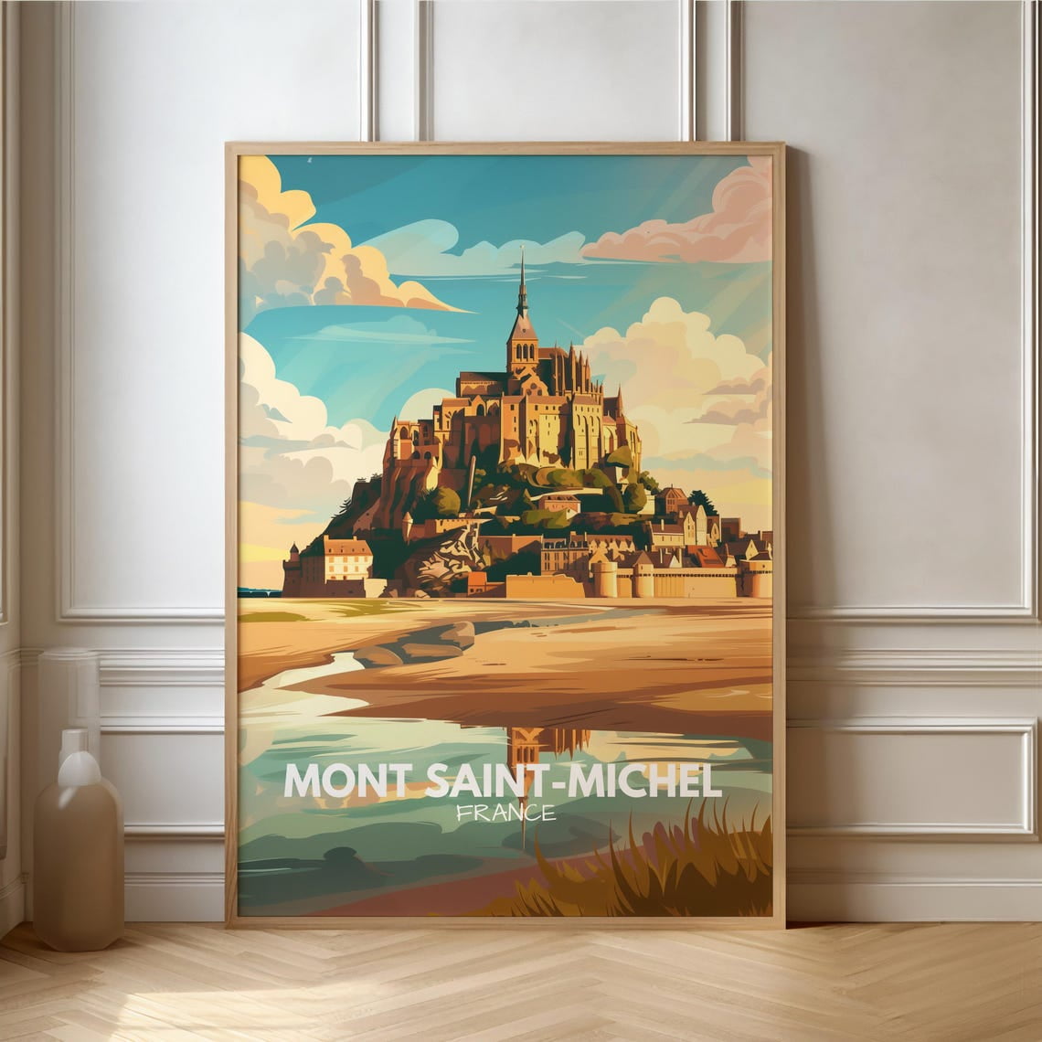 Normandy Poster Mont Sant-Michel Travel Poster France, Gift Travel World Heritage Monument Culture Landscape, Retro Wall Decoration, Poster Only