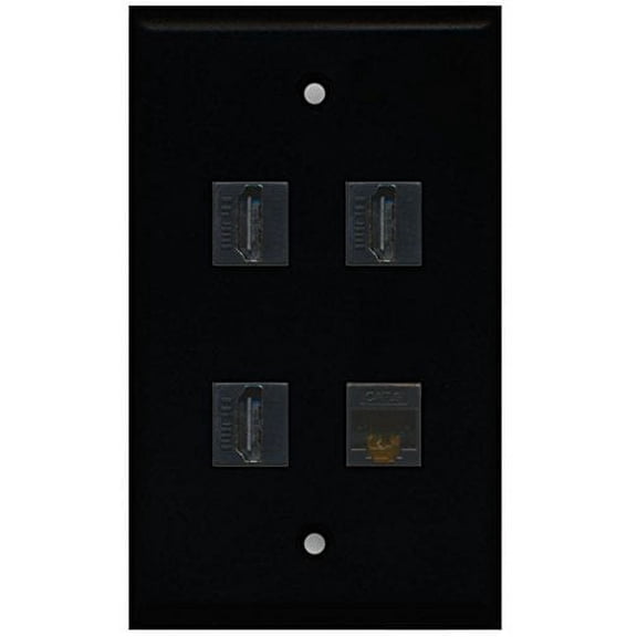 RiteAV - 3 Port HDMI 1 Port Cat6 Ethernet Wall Plate - Black