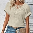 thumbnail image 5 of Otvok Short Sleeve T-Shirt for Womens Casual Solid Round Neck Lace Patchwork Tops, 5 of 6