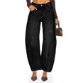 thumbnail image 2 of Women High Waist Barrel Leg Jeans, Vintage Denim Stitched Detail Baggy Wide Leg Casual Jeans, 2 of 6