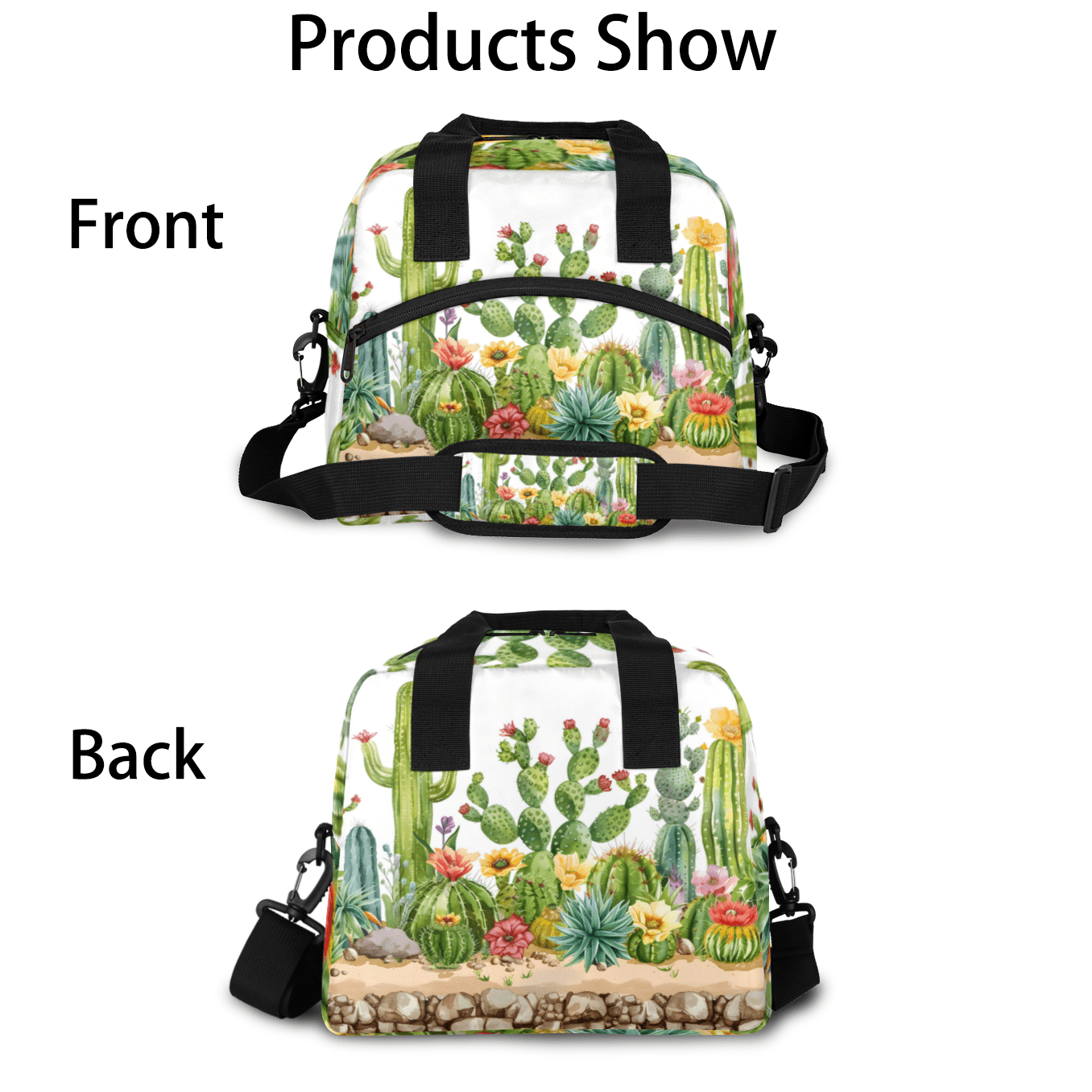 Herdesigns Cactus Floral Insulated Lunch Bag for Women Men Adults Large Reusable Lunch Box Leakproof Portable Cooler Tote Bags with Adjustable Shoulder Strap
