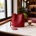 thumbnail image 6 of HUISZJ PU Leather Bucket Bag, Vintage Crossbody Bag, Reusable Shoulder Bag for Women Commute Travel Outdoor (Red), 6 of 7