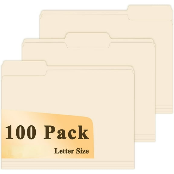 Folders 8.5 x 11 | 1/3 Cut File Folders Letter Size File Folders 8.5 x 11 Pack of 100 | Paper Folders for Documents, Business, School