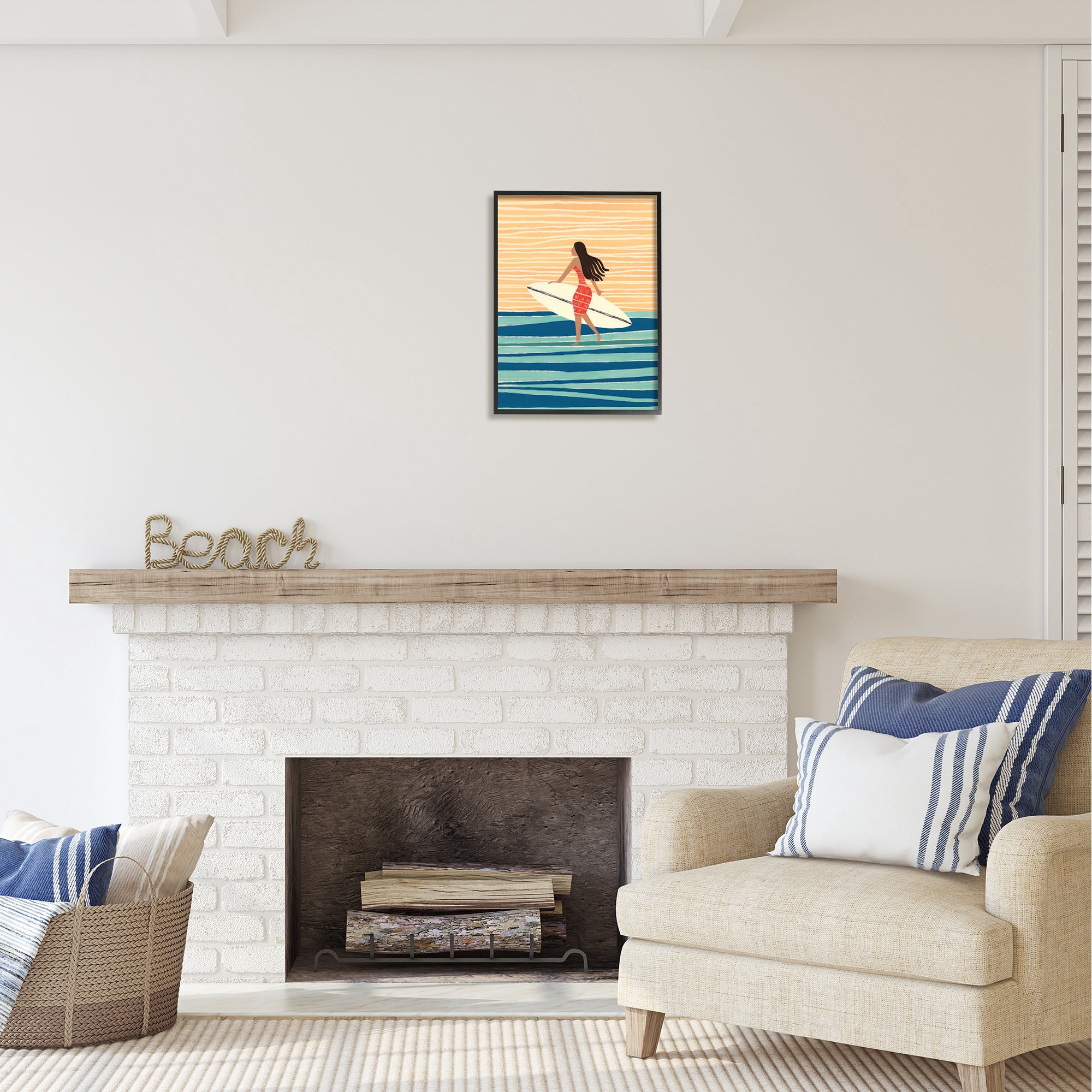 Stupell Industries Abstract Surfer Girl Abstract Painting Black Framed Art Print Wall Art, 16 x 20