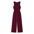 thumbnail image 6 of Tqcoqu Womens Jumpsuits and Rompers Casual Sleeveless V Neck Wide Leg Jumper Romper Beach Vacation Clothes Summer One Piece Outfits,Wine,Women's S-XXL, 6 of 6