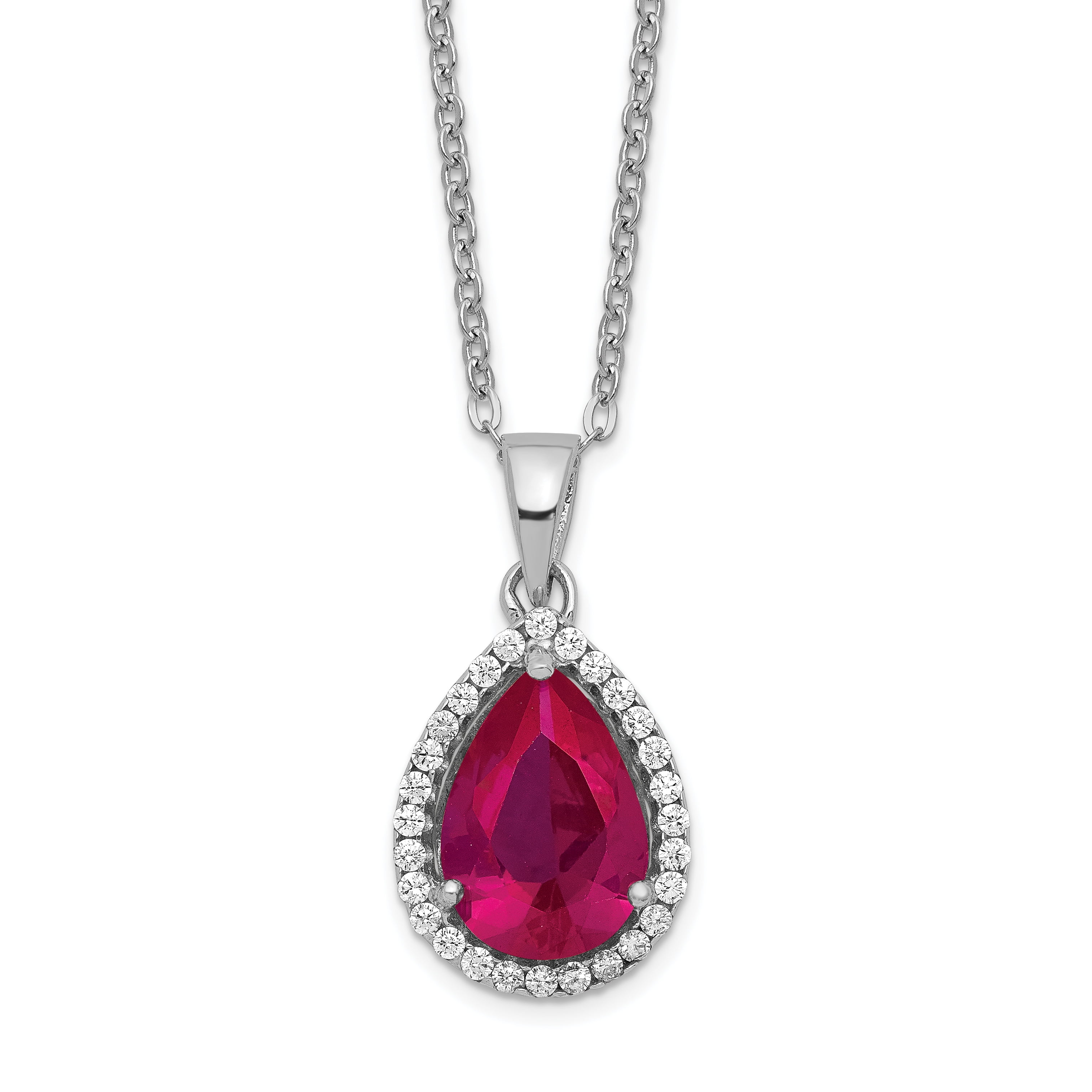925 Sterling Silver Created Red Ruby Cubic Zirconia Cz 18 Inch Chain Necklace Pendant Charm Gemstone Fine Jewelry Gifts For Women For Her