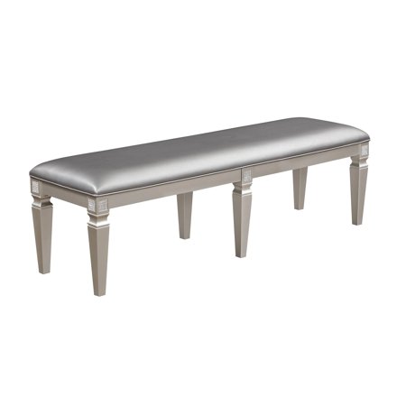60-Inch Dining Bench | Cushioned Seat with Glam Design | Silver Gray Color | Adds Elegance
