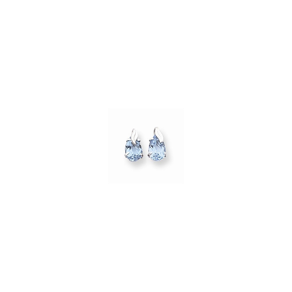 14k White Gold Polished Prong set Post Earrings Blue Topaz With Leaf Earrings Measures 10x5mm by Jewelryweb