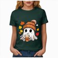 thumbnail image 4 of TOWED22 Women Cute Bow Ghost Halloween Shirt Funny Halloween Costume Tshirts Short Sleeve Spooky Graphic Tee Tops(Dark Green,3XL), 4 of 8