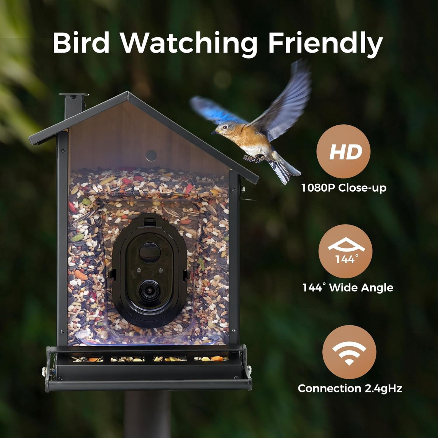 TT Nature Smart Bamboo Bird Feeder with Camera, Solar Powered, 3.2L Squirrel-Proof Video, AI Recognition Alerts, Bird Lover Gift