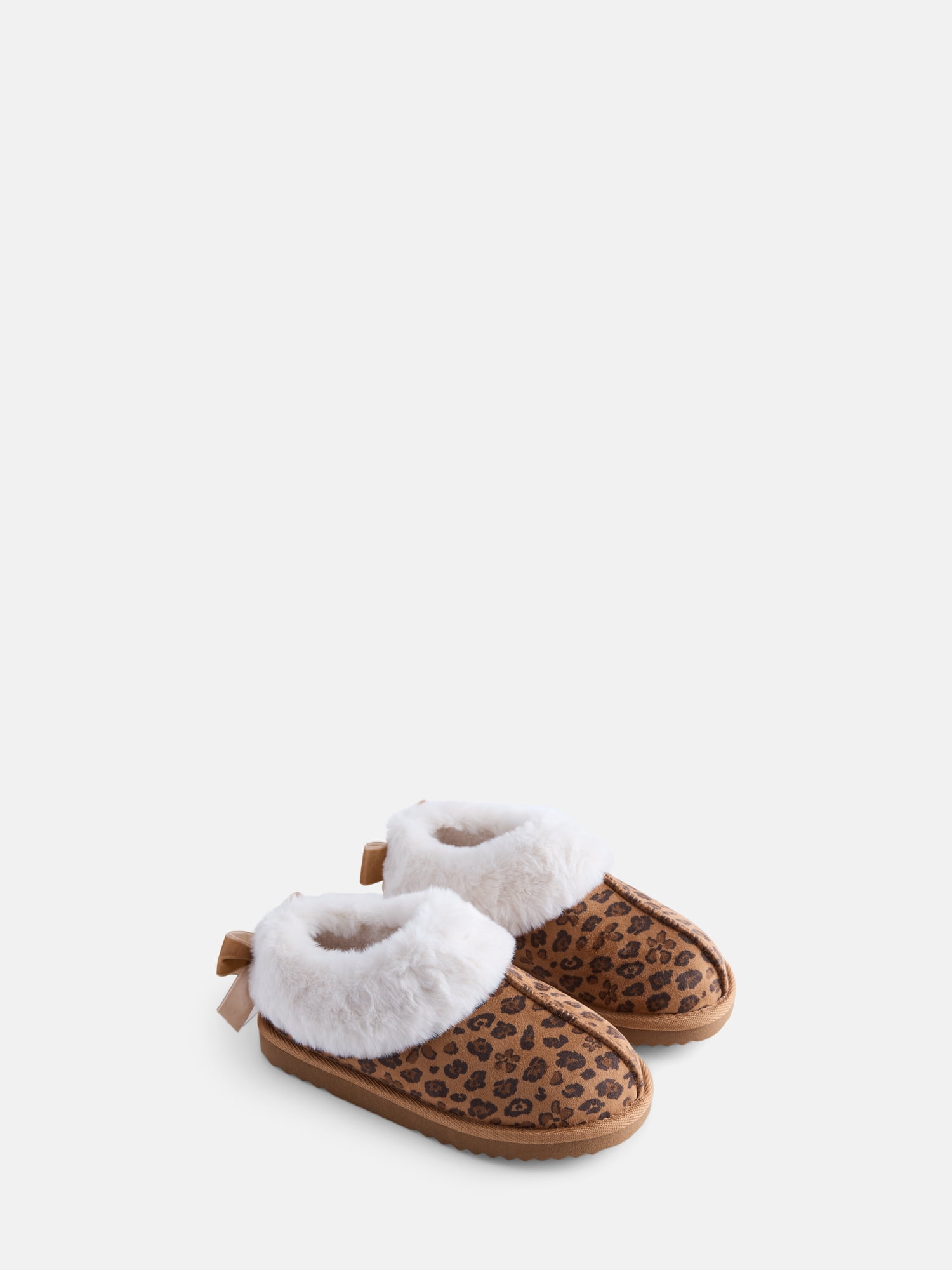 Wonder Nation Baby, Toddler, Little and Big Girls Faux Fur Trim Slippers