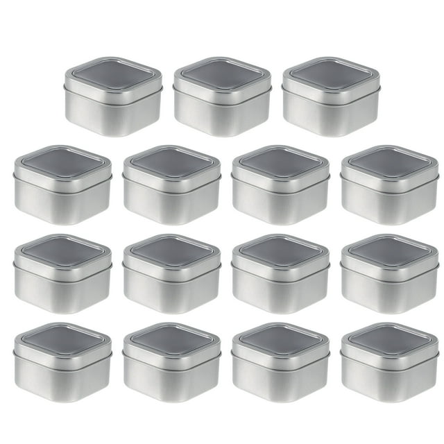 Shisuyan Metal Tins with Window Lids Silver 15Pcs 2.63X2.63X1.57Inch