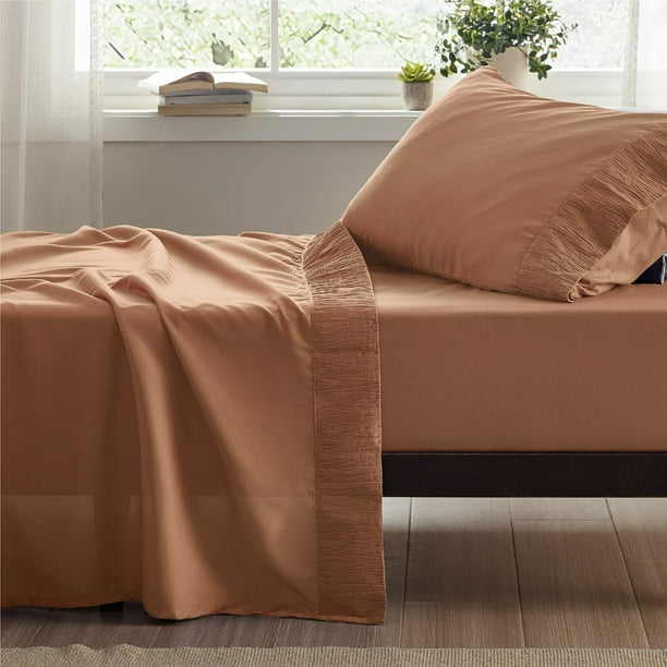 Juego de sábanas Bedsure Soft 1800 para cama individual, detalles fruncidos