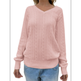 thumbnail image 1 of Womens Cable Knit Soft Business Casual Trendy Classic Pullover Sweaters Fall Outfits Pink M, 1 of 8