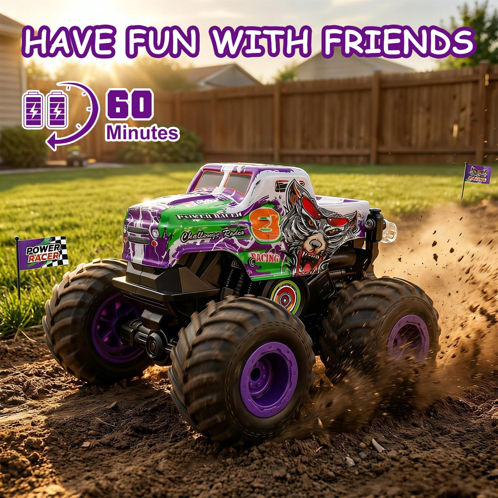 VKFVKF RC Monster Trucks, Remote Control Car with Light & Sound, 360° Rotating RC Stunt Car for Boys