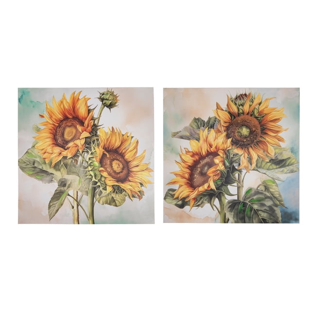 Toile Murale Peinte à la Main Tournesol Sauvage - Ensemble de 2