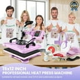thumbnail image 3 of Adnoom 5 in 1 Heat Press Machine Combo,360°Swing Away Sublimation Heat Transfer 15"x12", Digital shirt Press Machine for Hat Cap Mug Plate,Pink Purple, 3 of 8